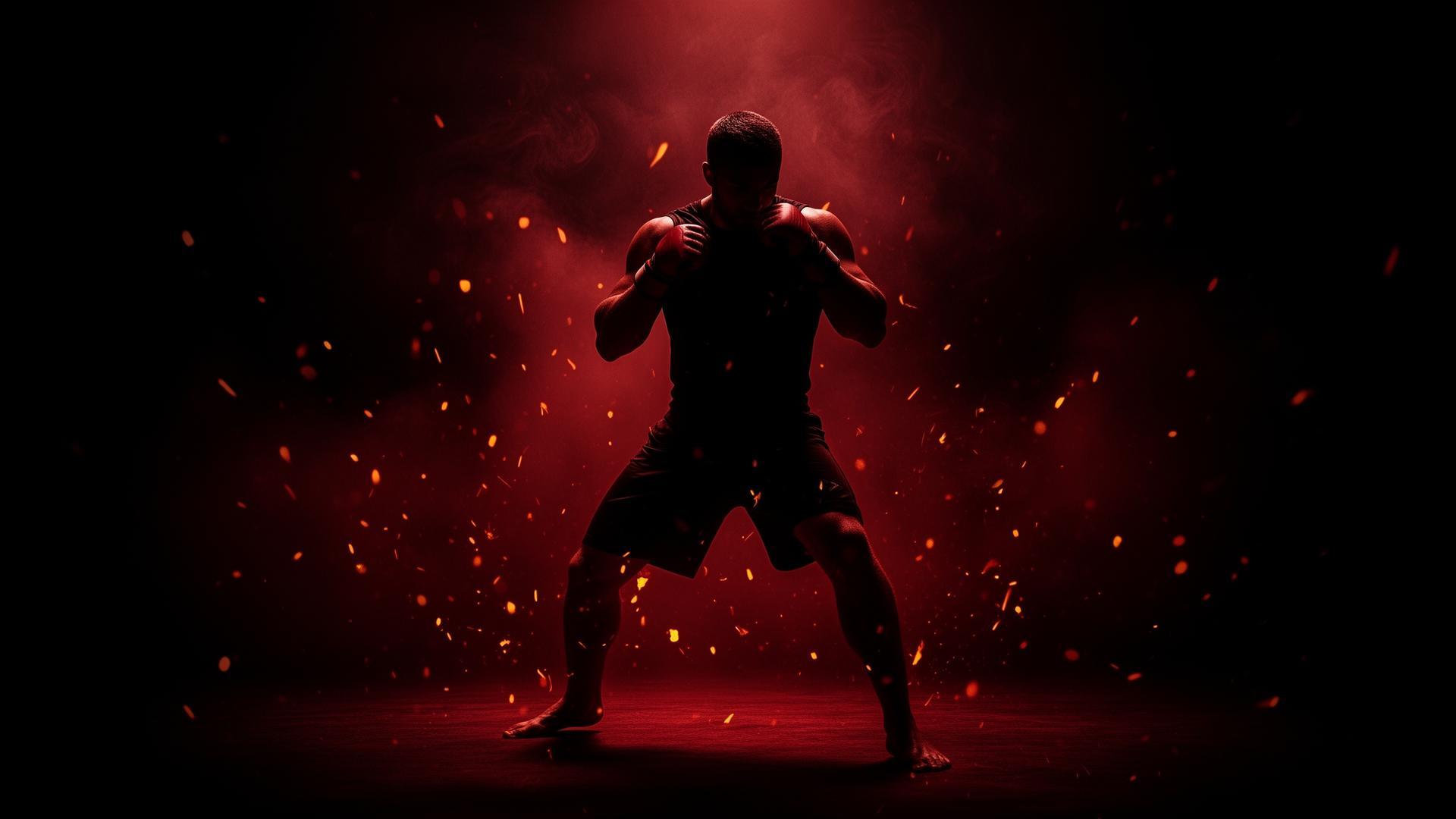 Fighter in combat stance wearing Rage Fight Gear